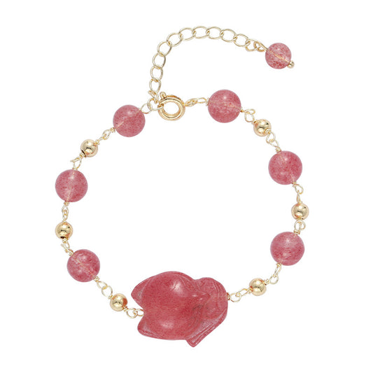 Lucky Strawberry Crystal Fox Bracelet - Sterling Silver Female Gift