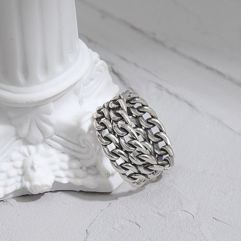 Double Layered Chain Design Opening Sterling Silver Ring