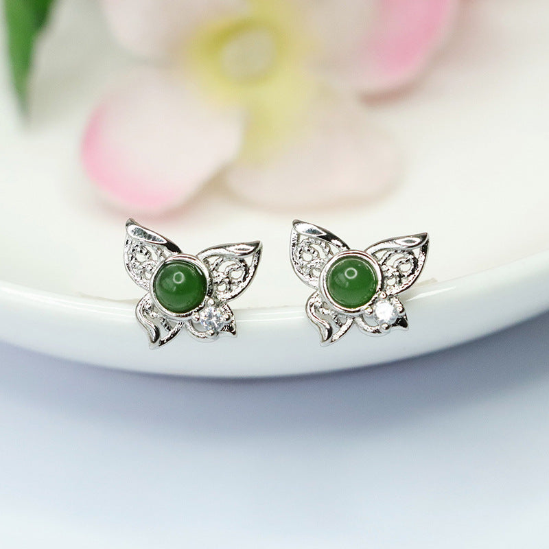 Butterfly Earrings with Hotan Jade Jasper in S925 Silver