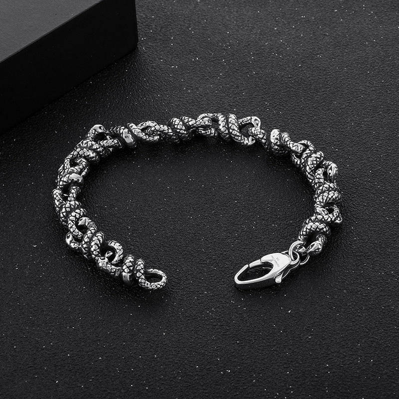 Creative Double Snake Winding Men's Bracelet in Punk Titanium Steel, Street Fashion Jewelry for Men