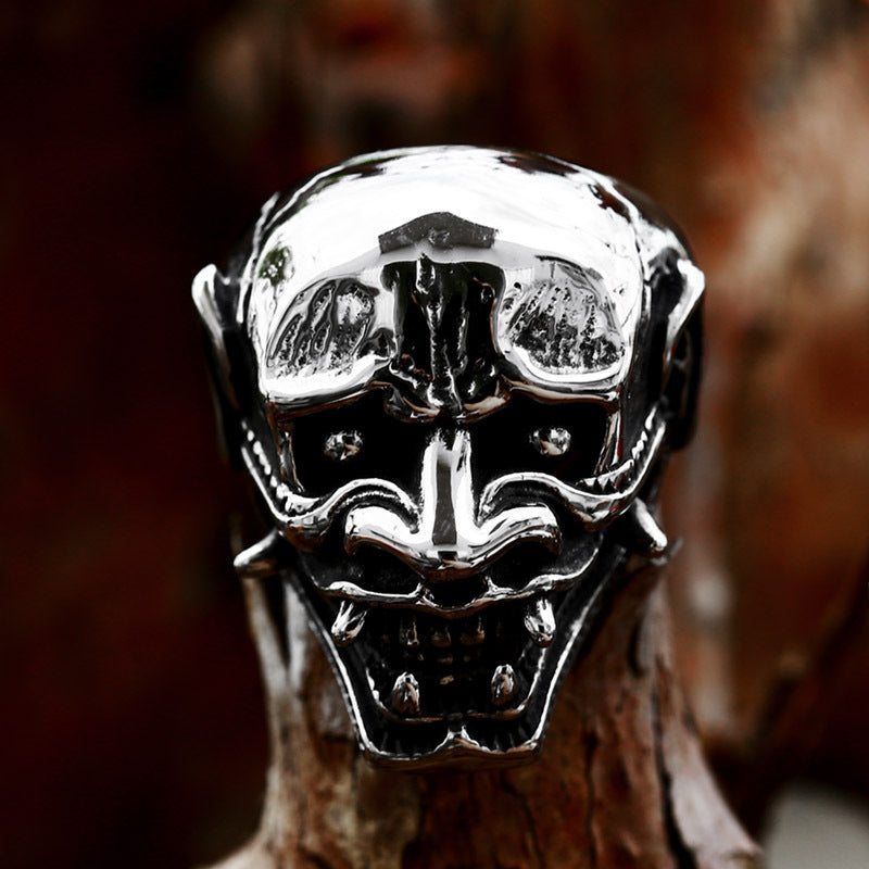 Punk-Inspired Stainless Steel Skull Ring for Men - Retro Prajna Design, Sizes 7-13