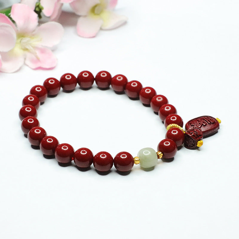 Cinnabar and Jade Sterling Silver Bracelet