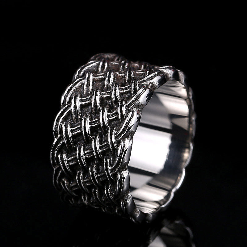 Stylish Retro Titanium Steel Men's Love Interwoven Ring - Korean Fashion Wholesale