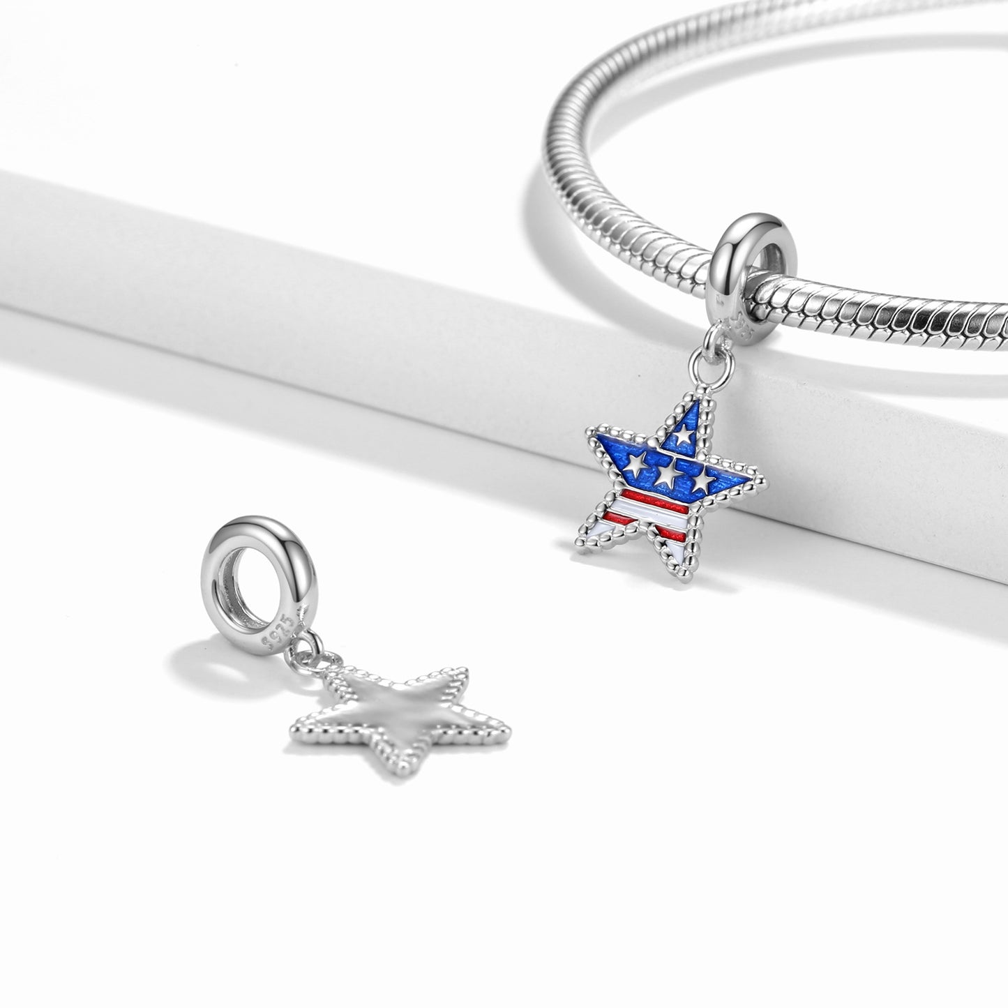 American Flag Star Sterling Silver Pendant