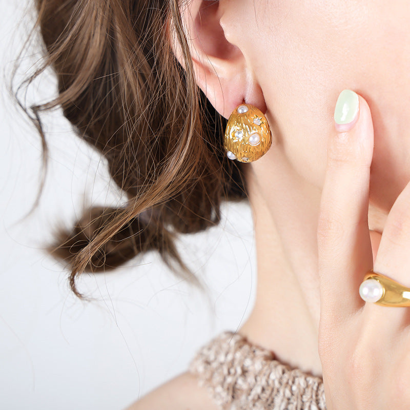 Golden Pearl Retro Earrings for Women by Planderful