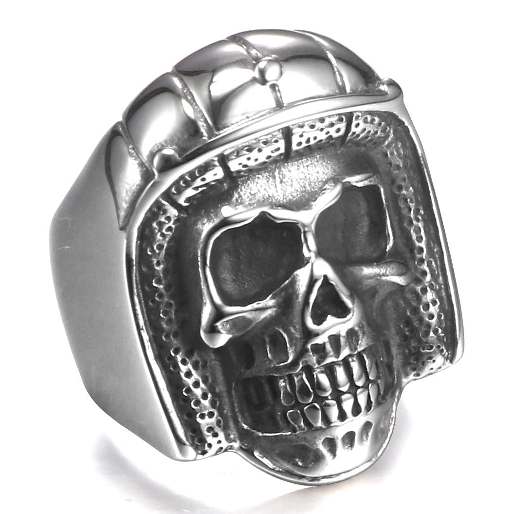 Titanium Steel Pilot Skull Ring - Retro-Inspired Men's Accessory