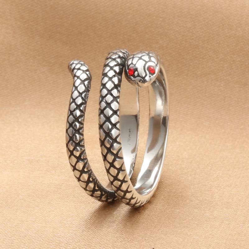 Retro Red Eye Snake Ring for Men - Titanium Steel Jewelry from Manufacturer