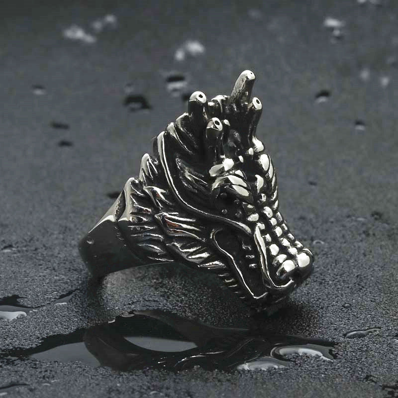 Titanium Steel Dragon Ring for Men – Retro Punk Chinese Style Domineering Faucet Jewelry