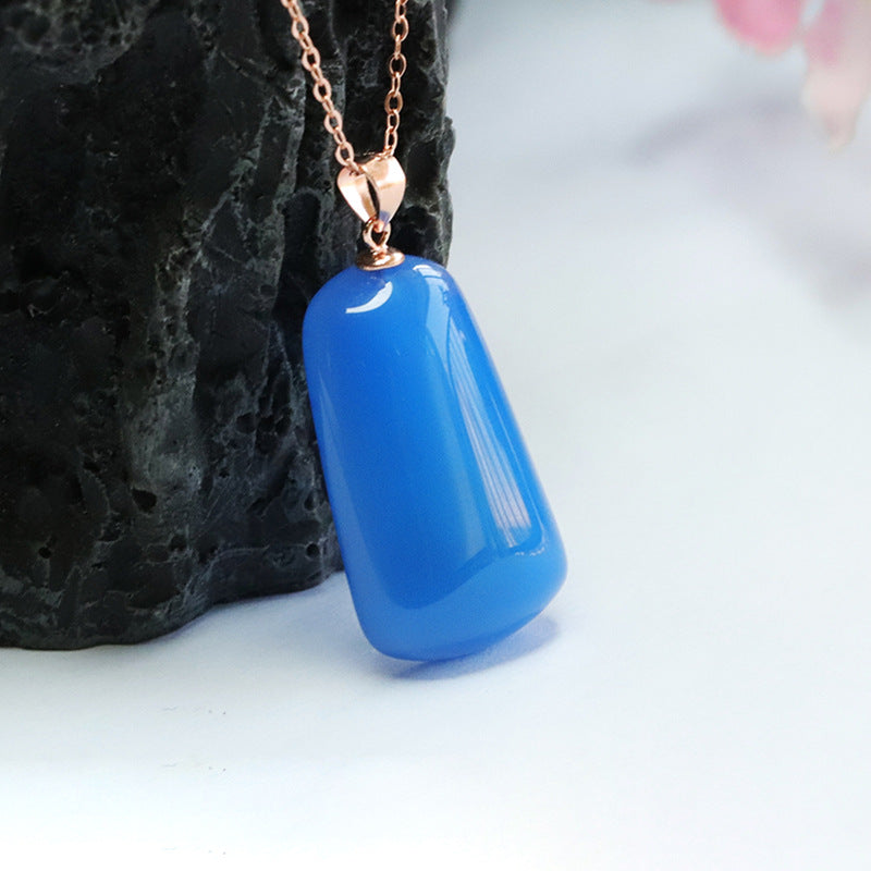 Rose Gold Necklace with Blue Chalcedony Pendant