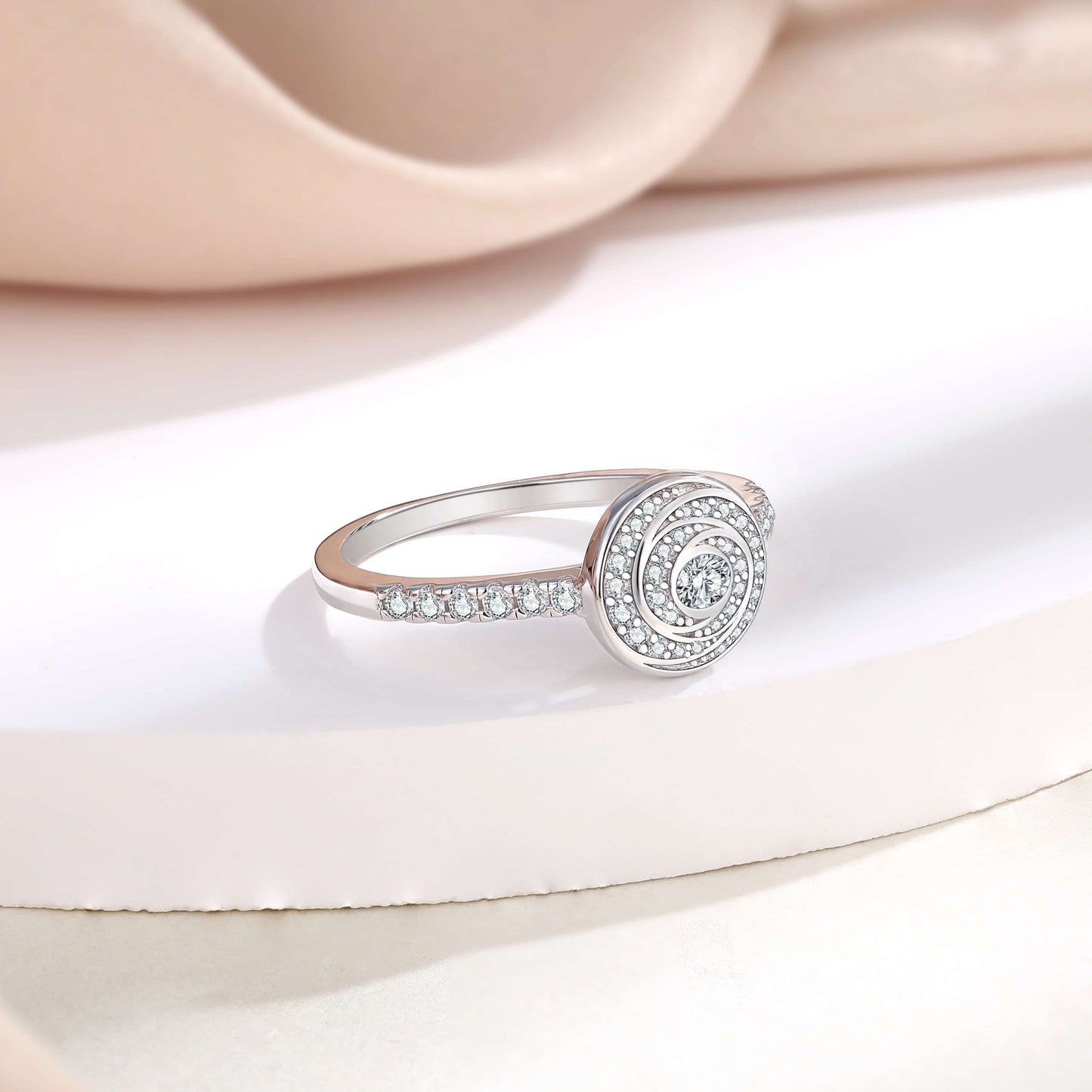 Circular Vortex Zircon Sterling Silver Ring