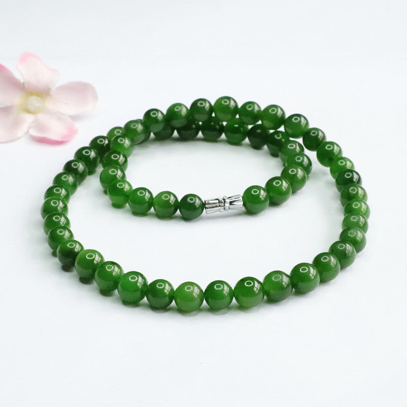 Natural Hotan Jade Necklace Russian Jasper Spinach Green Beads Jewelry