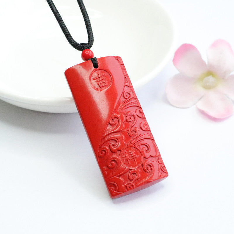 Auspicious Dragon Cinnabar Stone Sterling Silver Pendant