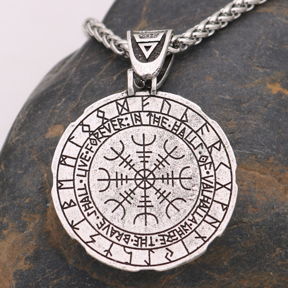 Viking Odin Logo Necklace with Snowflake Buckle - Men's Compass Pendant