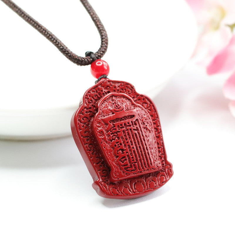 Purple Gold Sand Pendant with Cinnabar Stone and Six Character Proverbs