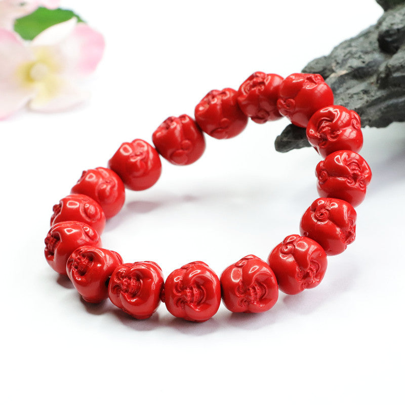 Red Sand Buddha Head Bracelet with Cinnabar Stone