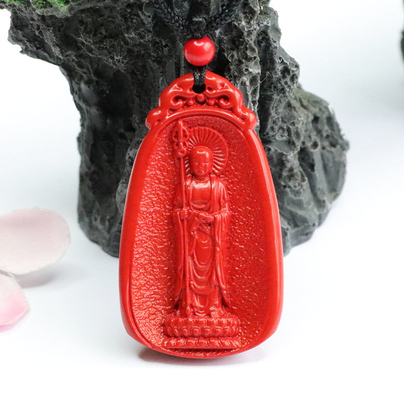 Red Cinnabar Stone Retro Pendant from the Planderful Collection