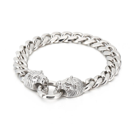 Lion Head Titanium Steel Cuban Bracelet for Men - Edgy Rock Hip-Hop Style