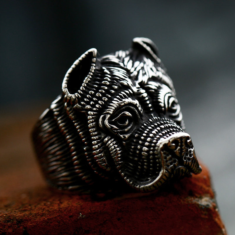 Titanium Steel British Bulldog Ring for Stylish Men - Wholesale Jewelry Collection