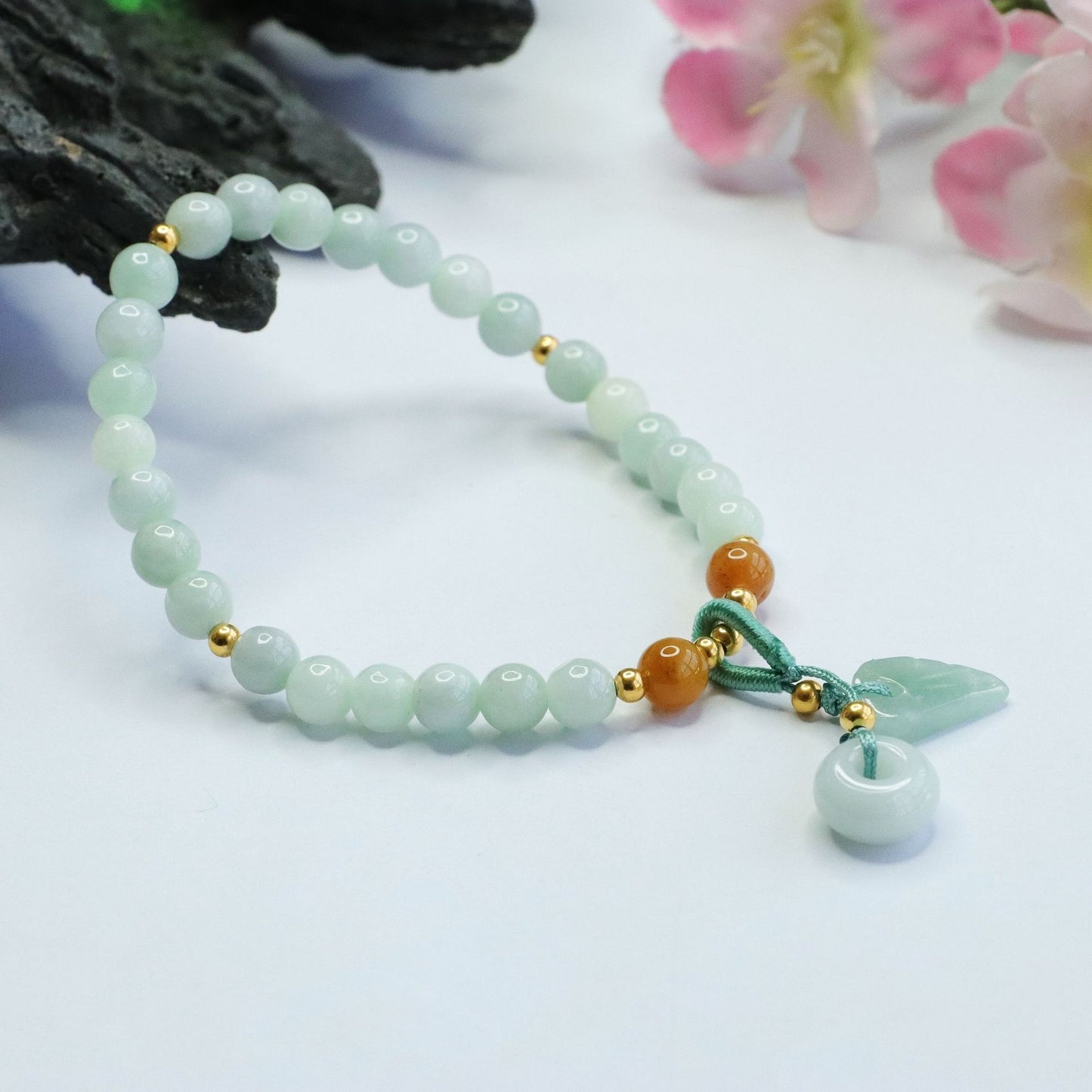 Jade Bracelet with Sterling Silver Safe Ring