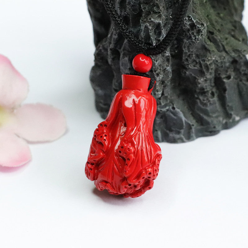 Red Sand Cabbage Pendant with Cinnabar Stone in Sterling Silver