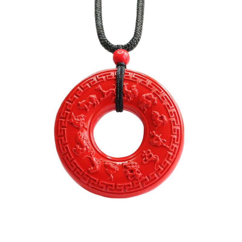 Red Sand Vermilion Sand Pendant, Carving Twelve Zodiac Ring Pendant