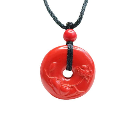 Lotus Safety Buckle Pendant with Cinnabar Stone