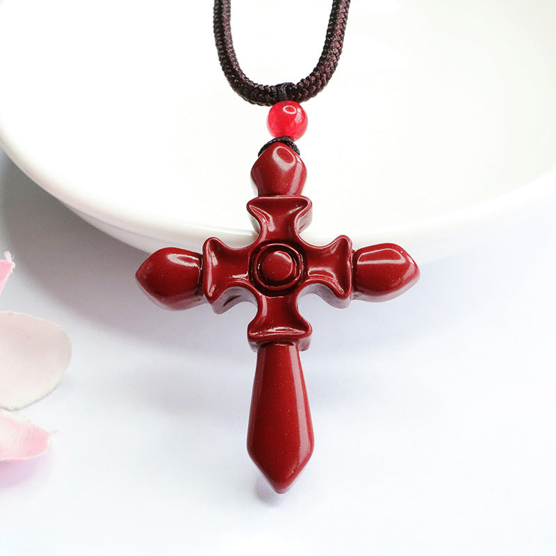 Purple Cinnabar Cross Pendant with Gold Sand