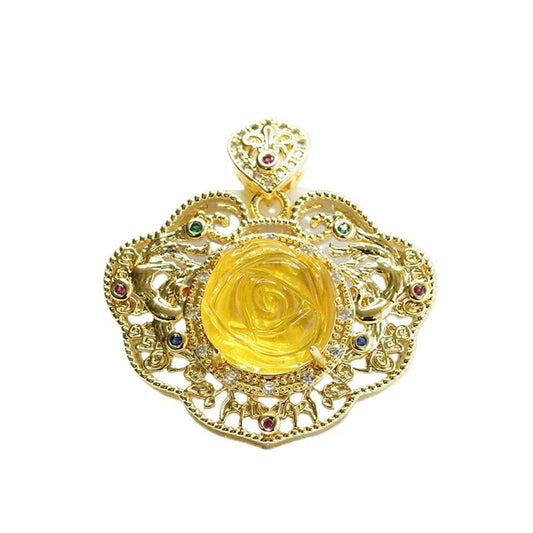 Amber Flower Ruyi Pendant with Hollow Design