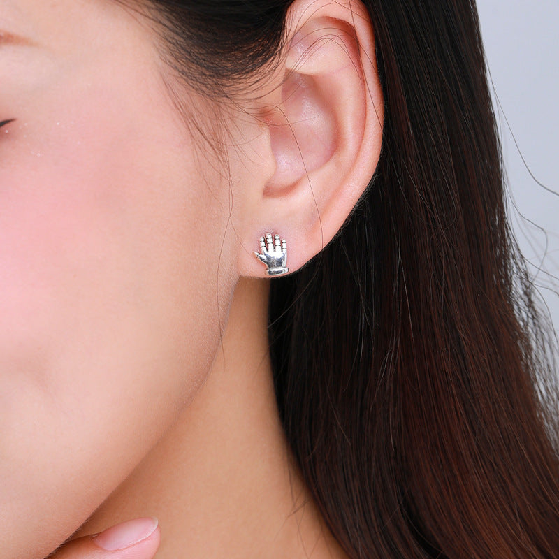 Sterling Silver Palm Earrings: Cute and Personalized Korean Fashion Trend for Women