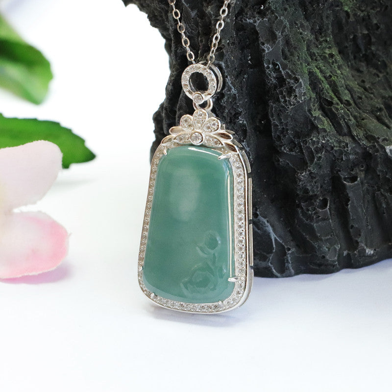 Buddha Carved Lotus Jade Pendant Necklace with Zircon