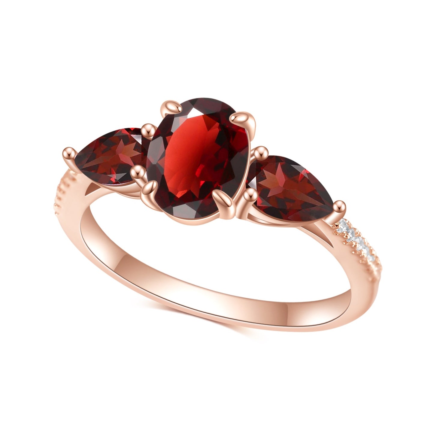 Pear Shape and Oval Shape Natural Garnet Rose Gold Silver Ring