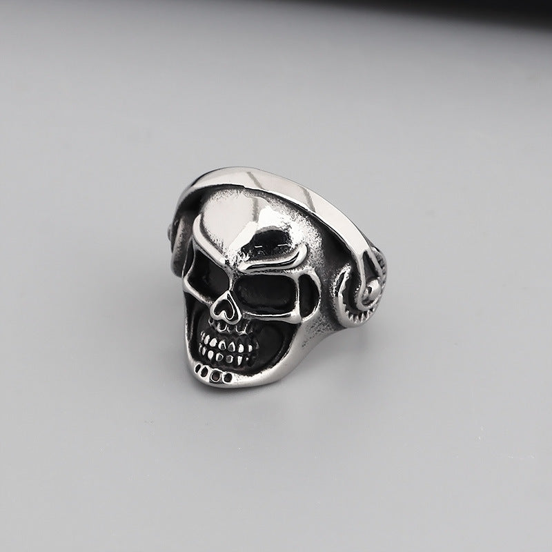 Gothic Skull Punk Ring: Exaggerated Ghost Head Titanium Steel Accessory for Men