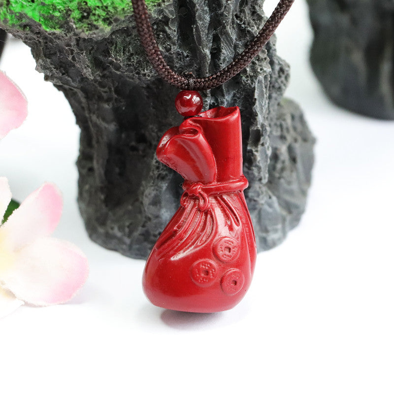 Fortune-Infused Cinnabar Money Bag Pendant