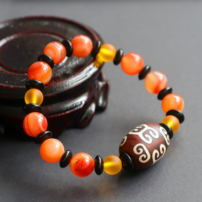 Heavenly Bead Red Agate and Chalcedony Sterling Silver Bracelet