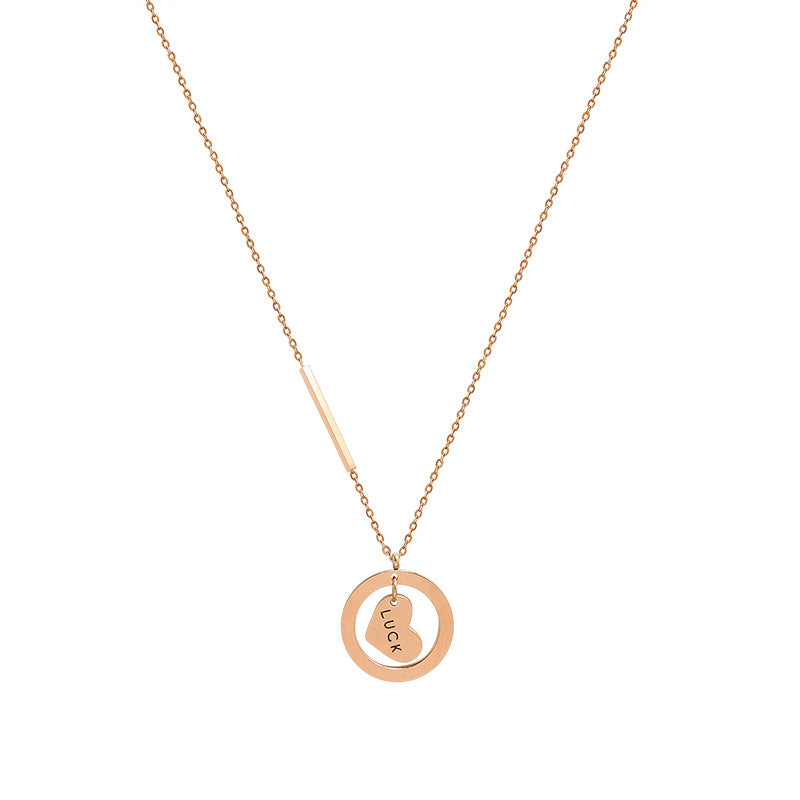 Peach Heart Love Necklace with Gold Plating - Retro English Charm