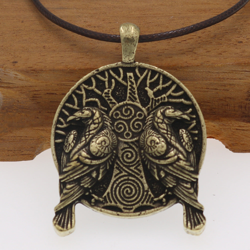 Viking Crow World Tree Necklace - Men's European & American Jewelry Piece