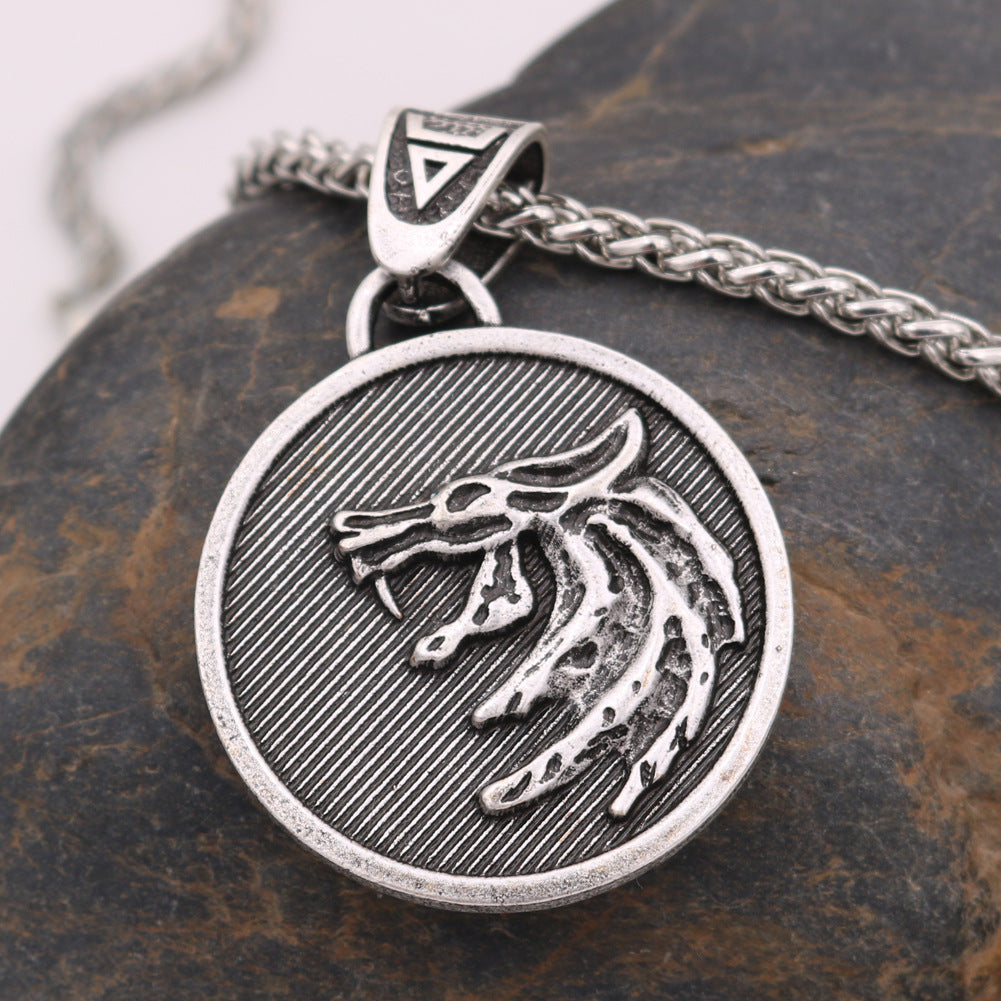 Mens' Viking Wolf Head Alloy Pendant Necklace - Nordic Legacy Collection