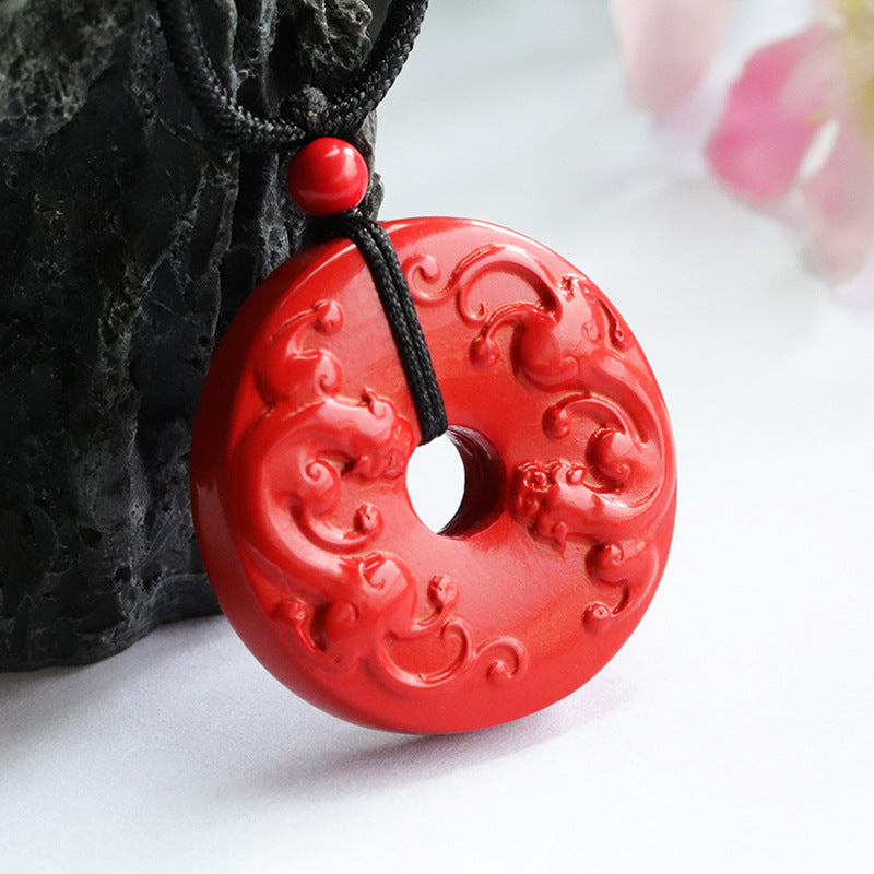 Cinnabar Safety Buckle Pendant Red Sand Carving Pixiu Pendant