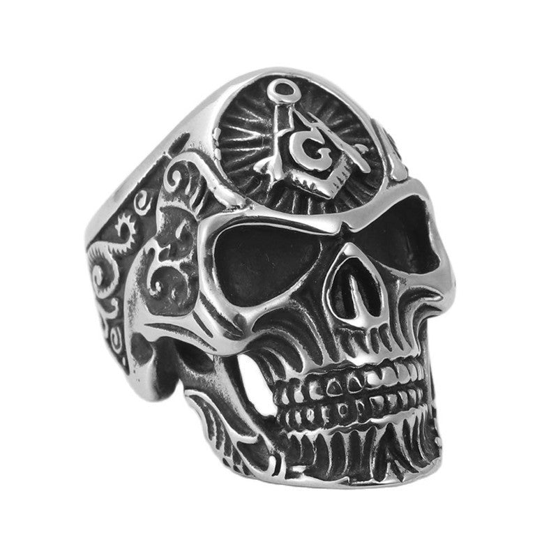 Titanium Steel Skull Ring for Men - Retro Freemason-Inspired Jewelry Accessory