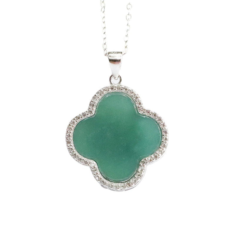 Ice Blue Green Jadeite Clover Necklace