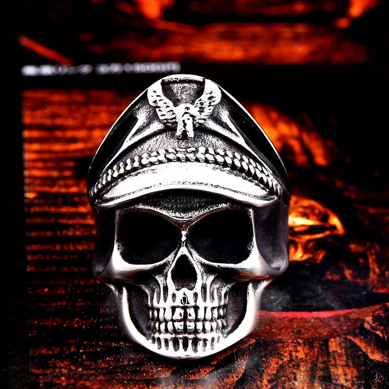 Vintage-Inspired Skull Titanium Steel Ring with Eagle Ghost Design for Men