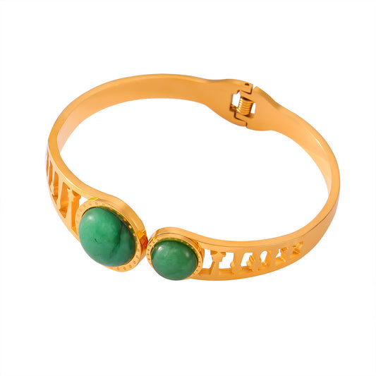 Tianhe Green Stone Roman-inspired Multi-layer Bracelet with Hollow Design