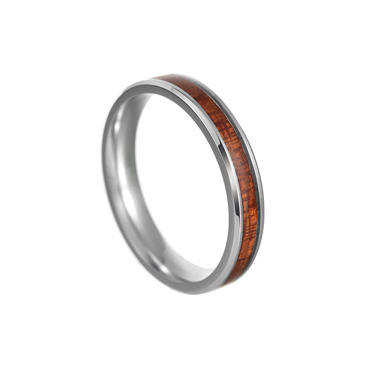 Hawaiian Acacia Wood and Titanium Steel Couple Ring Set