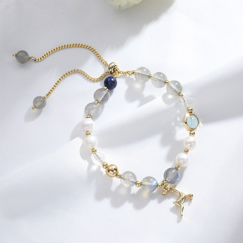 Fortune's Favor Sterling Silver Bracelet with Crystal, Moonstone, and Pearl Gems