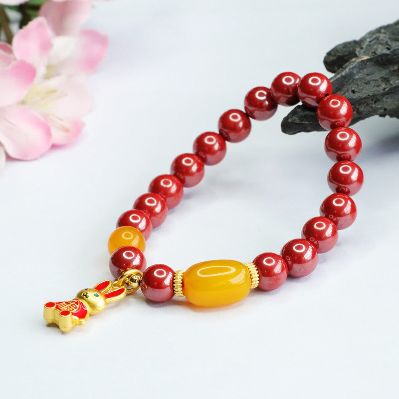 Cinnabar Bracelet with Imperial Sand and Golden Rabbit Chalcedony