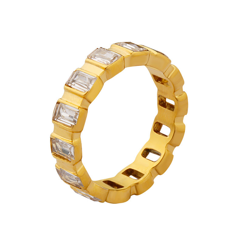 Zircon Titanium Steel Gold-Plated Index Finger Ring - Non-Fading Niche Jewelry