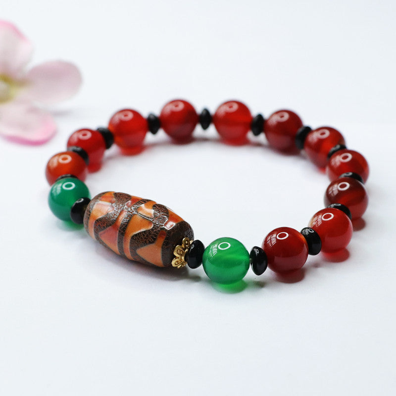 Heavenly Red Agate and Green Chalcedony Sterling Silver Bracelet