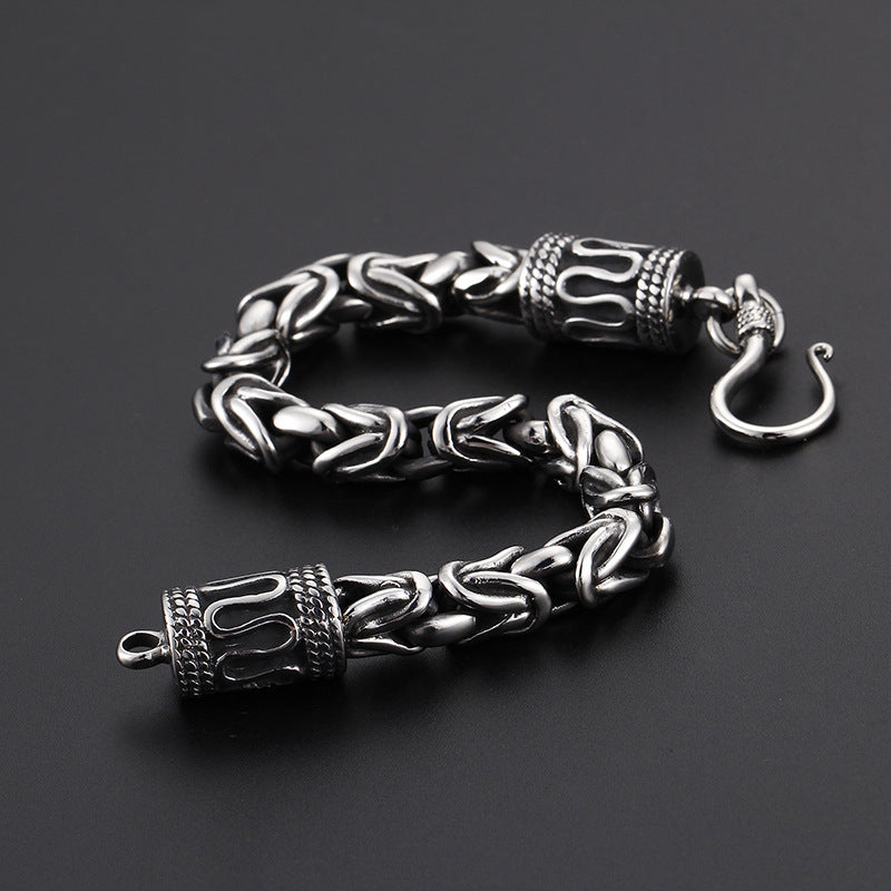 Punk-Inspired Titanium Steel Men's Bracelet with Retro Safety Pattern – Ideal Gift for Him