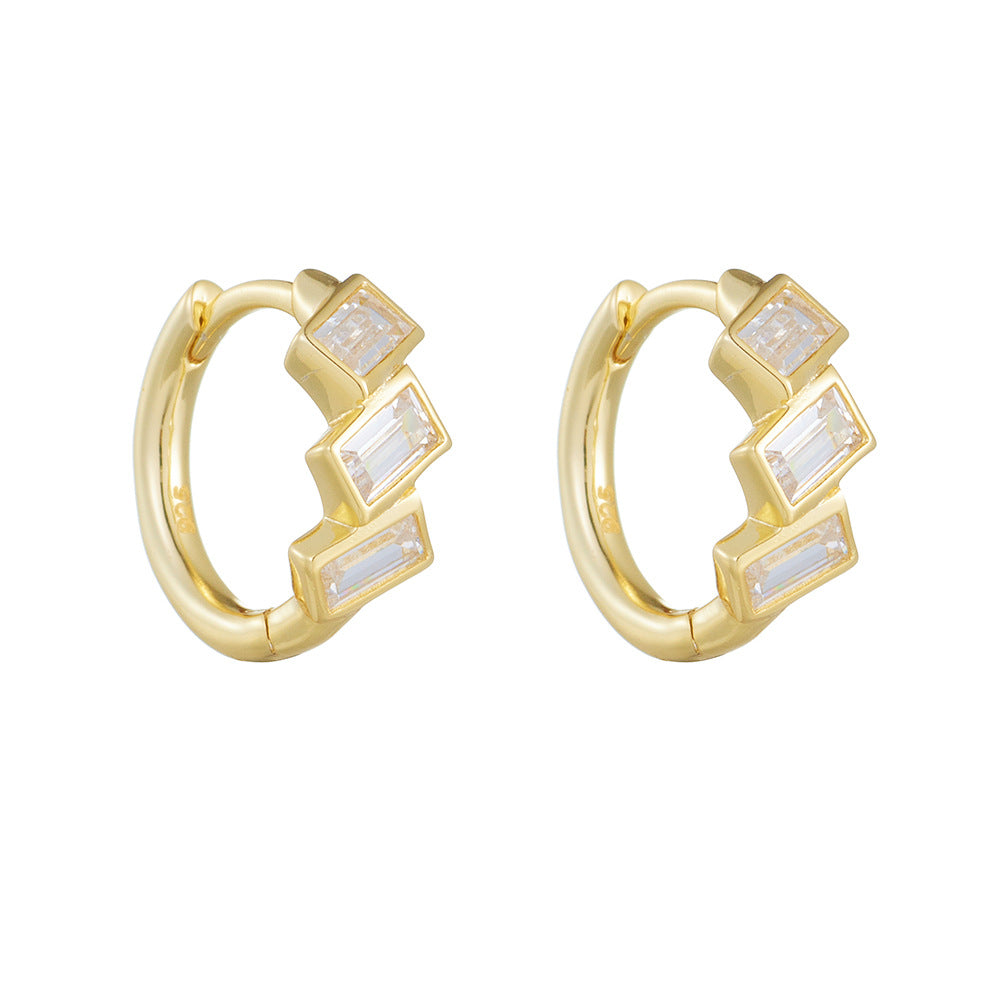 Retro Rectangle Zircons Silver Hoop Earrings