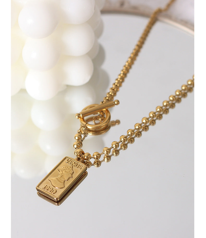 Gold Plated Geometric Necklace with OT Buckle - French Inspired Jewelry